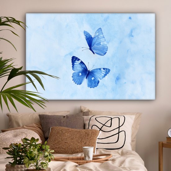 Tableau sur toile 120x80 cm - Décoration murale exclusive Papillons - Gracieux - Blauw - Décoration murale salon - Décoration chambre - Accessoires chambre - Peintures sur toile