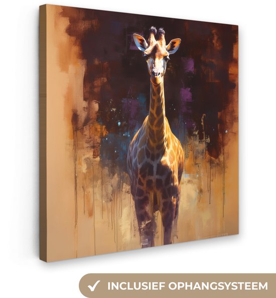 Canvas schilderij 20x20 cm - Wanddecoratie Giraf - Bruin - Abstract - Geschilderd - Muurdecoratie woonkamer - Slaapkamer decoratie - Kamer accessoires - Schilderijen op canvas