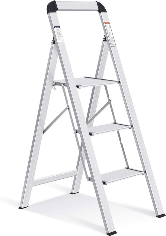BRASQ Huishoudtrap 4 -treden Zilver - keukentrap inklapbaar aluminium