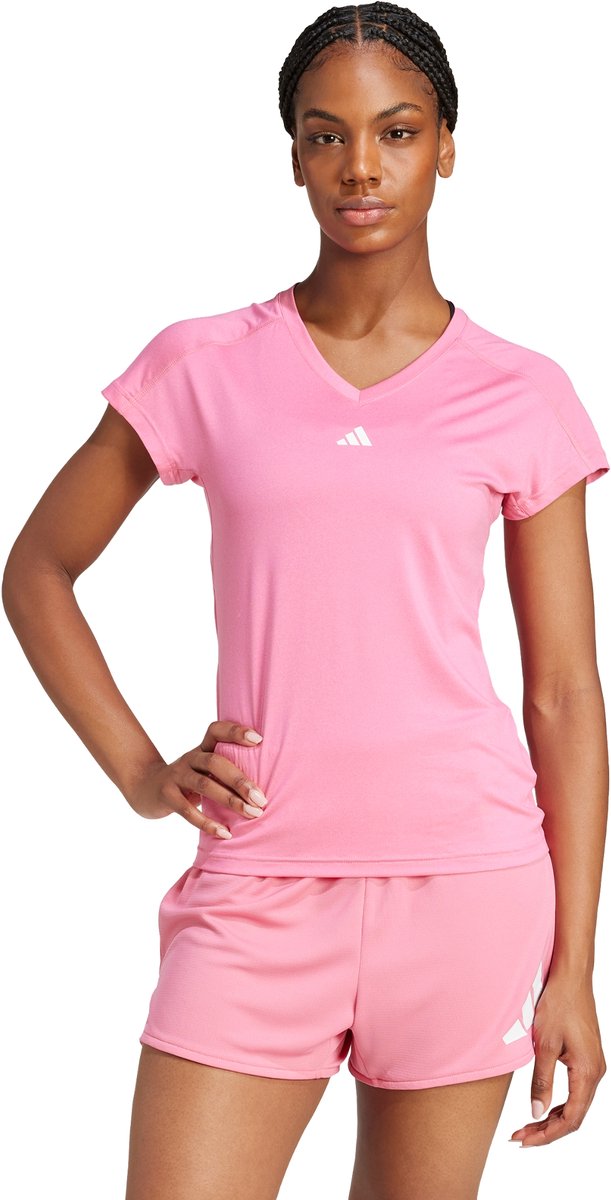adidas Performance AEROREADY Train Essentials Minimal Branding V-hals T-shirt Dames Roze