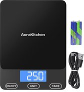 AoraKitchen Keukenweegschaal Digitaal - Usb Oplaadbaar - 1g tot 15kg - Precisie Weegschaal - Tarra
