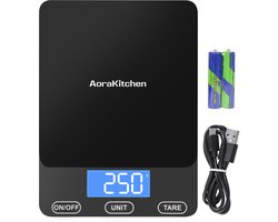 AoraKitchen Keukenweegschaal Digitaal - Usb Oplaadbaar - Weegschaal Keuken - 1g tot 15kg - Digitale Precisie Weegschaal - Tarra
