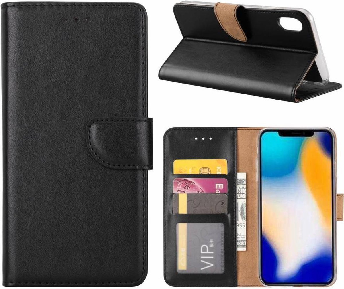 iPhone Xs Max Zwart Booktype / Portemonnee TPU Lederen Hoesje