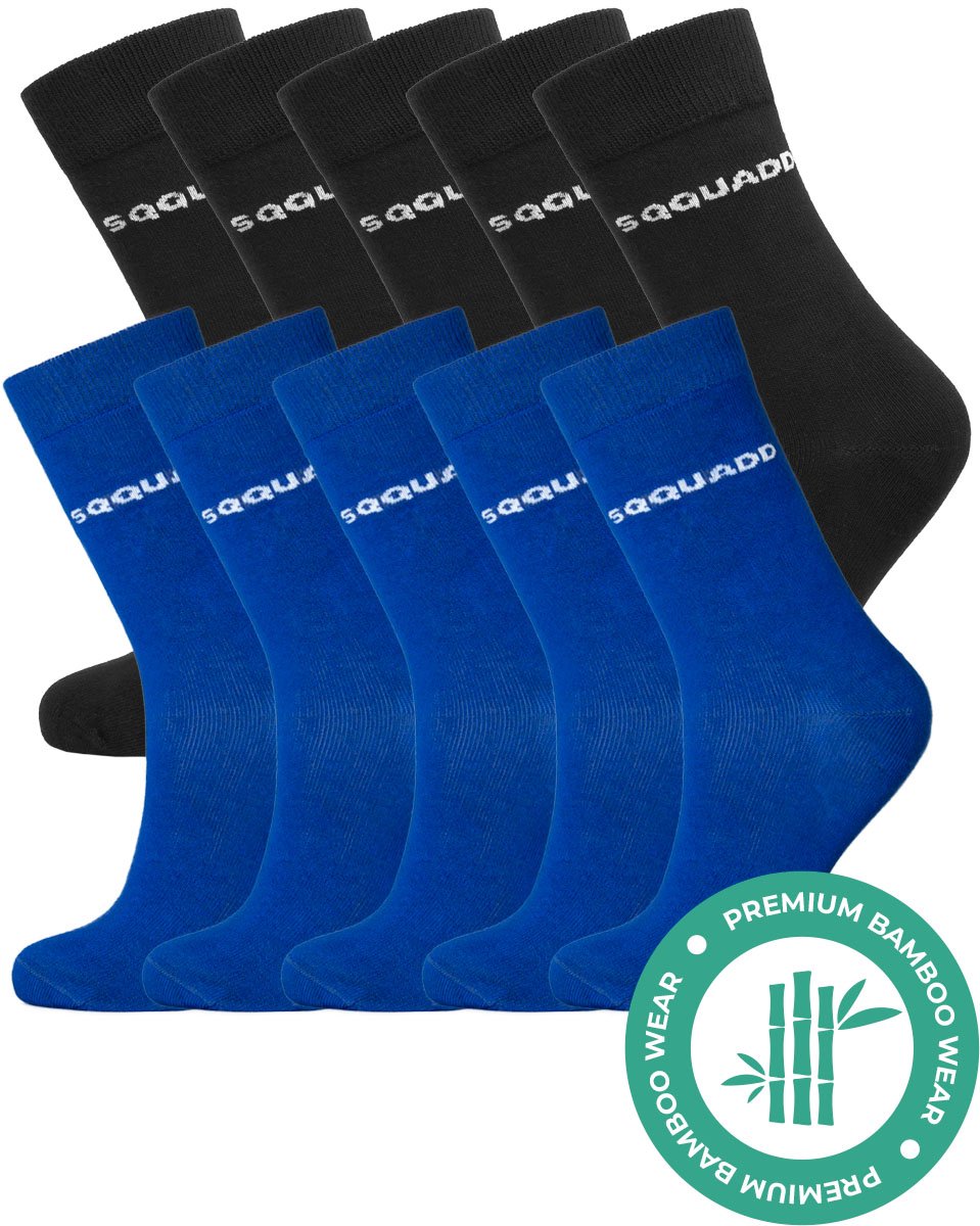 SQQUADD® Bamboe Sokken Dames en Heren - Unisex 10-pack - Maat 35-38 - Naadloos en Duurzaam - Tegen Zweetvoeten - Bamboo - Zwart/Blauw