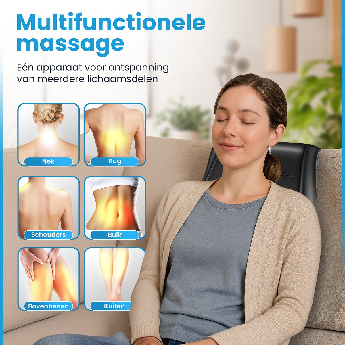 Air Ease® - Comfort Pro Massagekussen - Nekmassage Apparaat - Massage Apparaat voor 6 Delen van het Lichaam - Met Warmtefunctie - Zwart thumbnail 7
