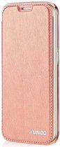 Ntech - Rose Goud flip folio PU Leather cover met transparant back case voor Galaxy s7
