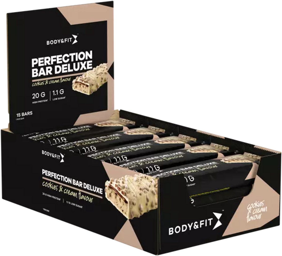 Goedkoopste Body & Fit Perfection Bar Deluxe Protein Bar - Eiwitreep - Proteine Repen met 20 Gram Eiwit - Cookies & Cream - 825 gram (15 Eiwitrepen