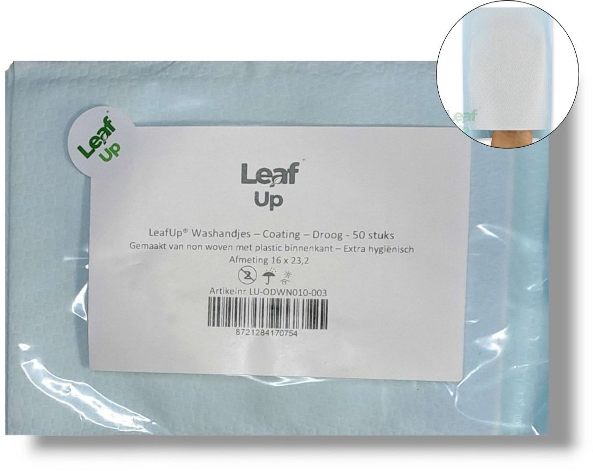 LeafUp® Wegwerp Washandjes – met plastic binnenlaag – Droog - 50 stuks (B)