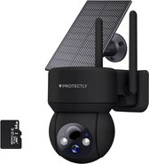 Protectly® Beveiligingscamera Draadloos Buiten – 3K Ultra HD - Camerabewaking - Bewakingscamera Voor Buiten - Buitencamera - Buiten Camera Met Nachtzicht - Camera Beveiliging - Oplaadbaar - Met WiFi en APP - Incl. 64GB SD - Incl. Zonnepaneel - Zwart