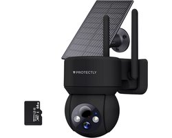 Protectly® Beveiligingscamera Draadloos Buiten – 3K Ultra HD - Camerabewaking - Bewakingscamera Voor Buiten - Buitencamera - Buiten Camera Met Nachtzicht - Camera Beveiliging - Oplaadbaar - Met WiFi en APP - Incl. 64GB SD - Incl. Zonnepaneel - Zwart