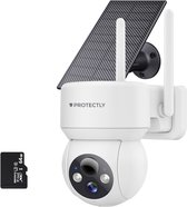 Protectly® Beveiligingscamera Draadloos Buiten – 3K Ultra HD - Camerabewaking - Bewakingscamera Voor Buiten - Buitencamera - Buiten Camera Met Nachtzicht - Camera Beveiliging - Oplaadbaar - Met WiFi en APP - Incl. 64GB SD - Incl. Zonnepaneel - Wit