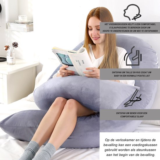 CALIYO Zwangerschapskussen XXL - 320cm - Afneembare Hoes - Zijslaapkussen / Body Pillow / Lichaamskussen / Voedingskussen van CALIYO — afbeelding 3