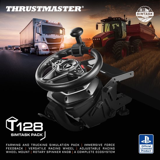 Thrustmaster T128-P SimTask Pack - voor PS5 PS4 en PC - Bundel T128-racestuur, T2PM-pedaalset en SimTask Steering Kit - dynamische Force Feedback - draaihoek tot 900° - inclusief 100% metalen bevestigingssysteem van Thrustmaster — afbeelding 2