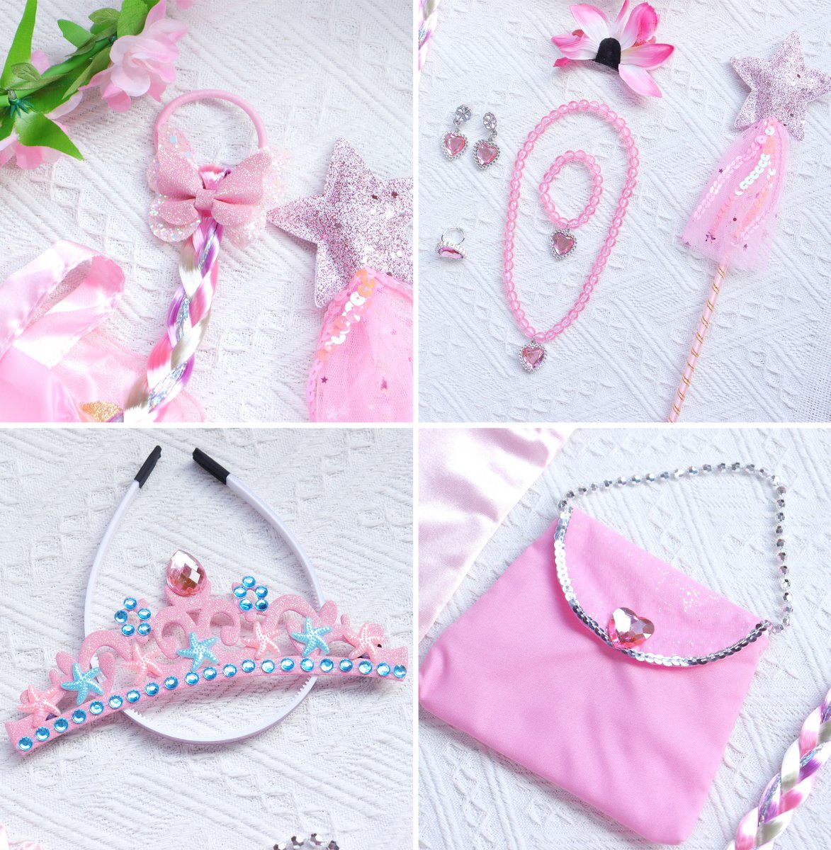 Joya Kids® Luxe Prinsessenjurk Lichtroze voor kinderen | Jurk met Glans & Tule | 11-delige Verkleedset met Accessoires | Verkleedjurk Meisje Tule Rok | Halloween kostuum | Carnaval kleding | Prinses kostuum Jurk | Maat 110 — afbeelding 12