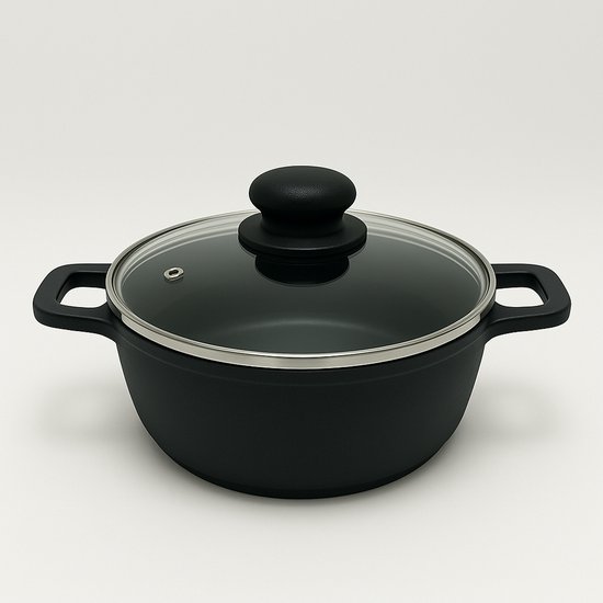 Marmite / casserole Haute Cuisine Fontalu – Ø 20 cm – 3 litres – Fonte d'aluminium – Compatible tous feux – Couvercle en verre allant au four inclus