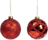 Goodwill Kerstbal Tartan ball Glas Rood  H 8 cm  Voordeelaanbod assortiment van 2 stuks