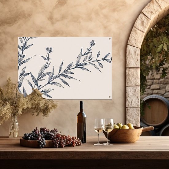 Botanische lijntekening met details - Planten buitenposter - Tuinschilderij bladeren - Lijntekening - Weerbestendige tuinposter - Tuindecoratie wanddecoratie - Tuinposter 150x100 cm