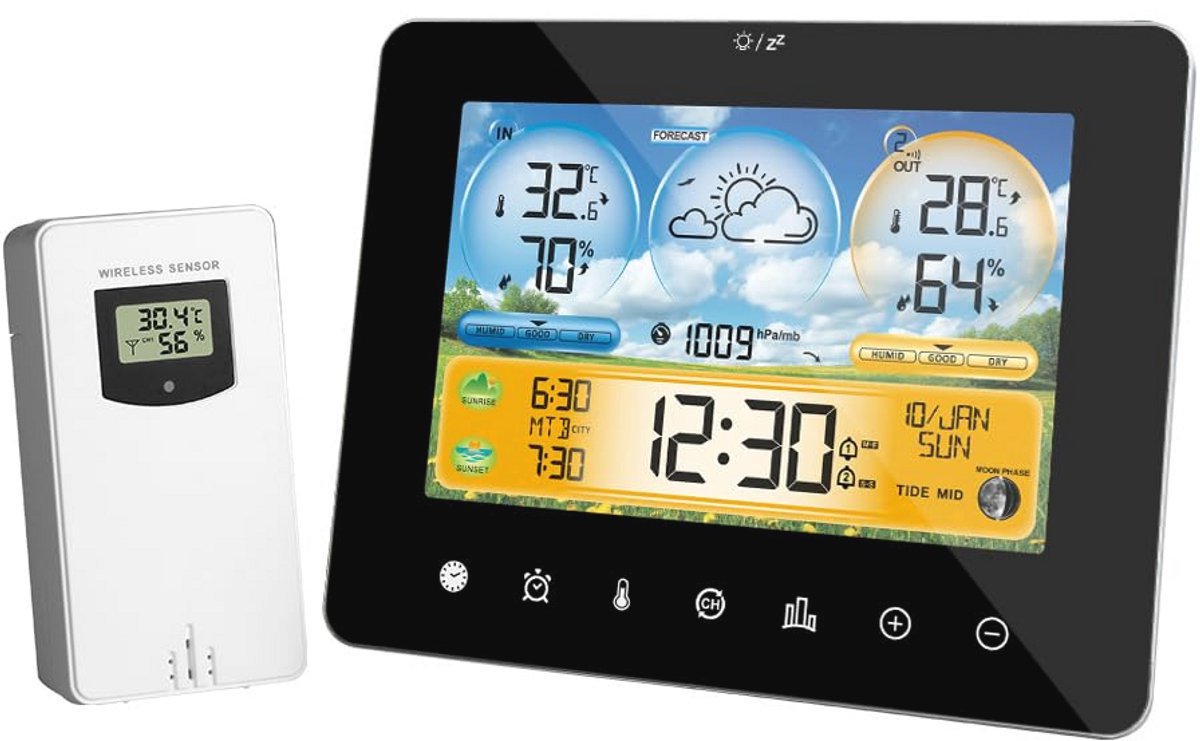 Draadloos Weerstation met Buitensensor en LCD-Display – Temperatuur, Luchtvochtigheid en Weersvoorspelling voor Binnen en Buiten