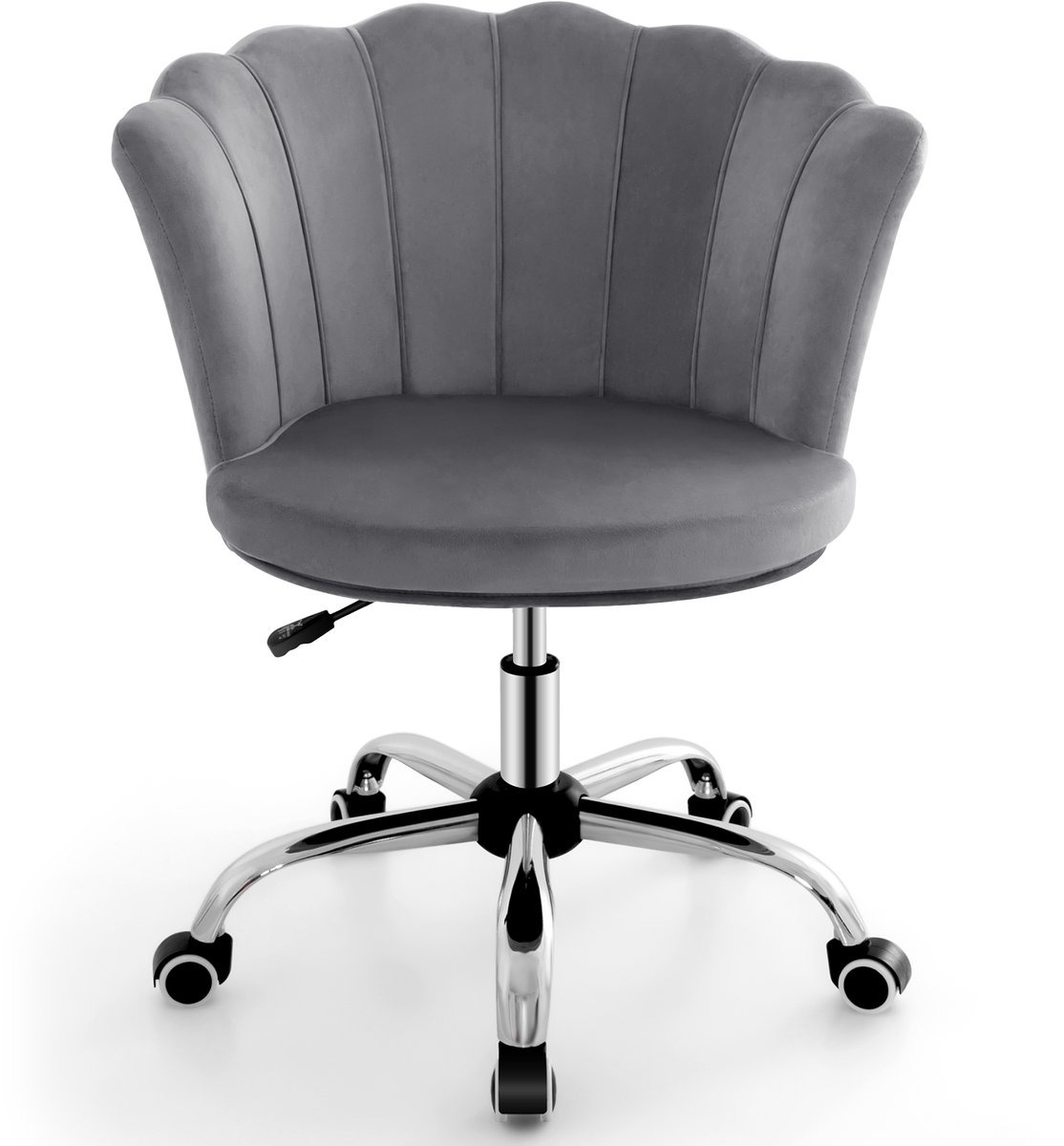 COSTWAY Bureaustoel van fluweel, draaistoel met wieltjes, in hoogte verstelbare make-upstoel, bureaustoel, computerstoel, fluwelen stoel voor slaapkamer, werkkamer (grijs) - COSTWAY - €74,51