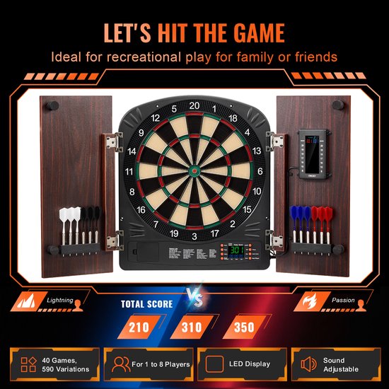 VEVOR Dartkastenset Dartbord 34,3cm Compleet Toebehoren Elektronische Party van Merkloos — afbeelding 5