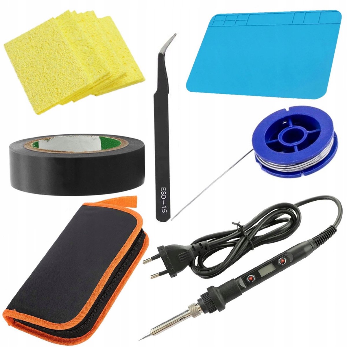 Rosfix Professionele Soldeerset 80W – OC80W | Inclusief Soldeerbout, Hittebestendige Mat 20x30 cm, Soldeertin 0.8 mm, Spons, ESD Pincet, Isolatietape & Opbergetui