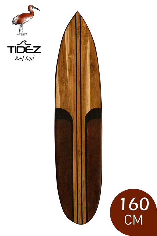Tidez Décoration Planche de Surf - Planche de Surf en Bois - Décoration Planche de Surf - Rail Rouge 160cm