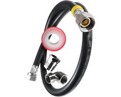 Dparts gasslang aansluitset - 1 meter - voor losstaande gasfornuis - set met PTFE gastape en comfortaansluiting 1/2 naar m24 haaks en recht - 100cm 1m - gas slang fornuis