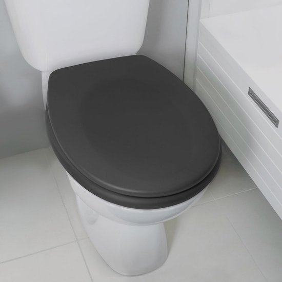 LARS360 Wc-bril met softclosemechanisme, duroplast en roestvrij staal, antistatisch, antibacterieel, gemakkelijk te reinigen, afneembaar, voor de meeste hangtoiletten, 45 x 38 cm (zwart