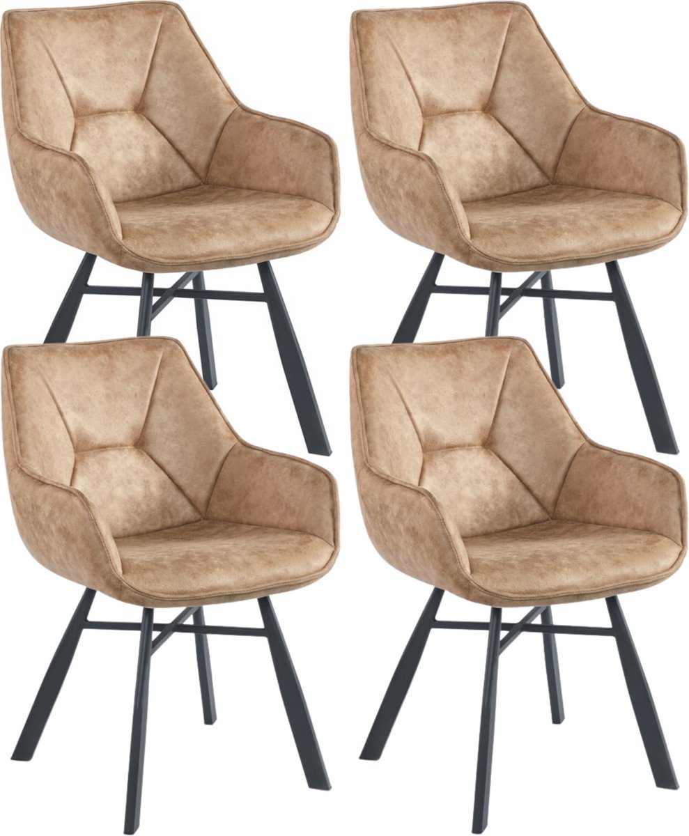 Colenis Solido Eetkamerstoel - Set van 4 - Beige - Microfiber Stof - Industrieel - Met armleuning - Stoel