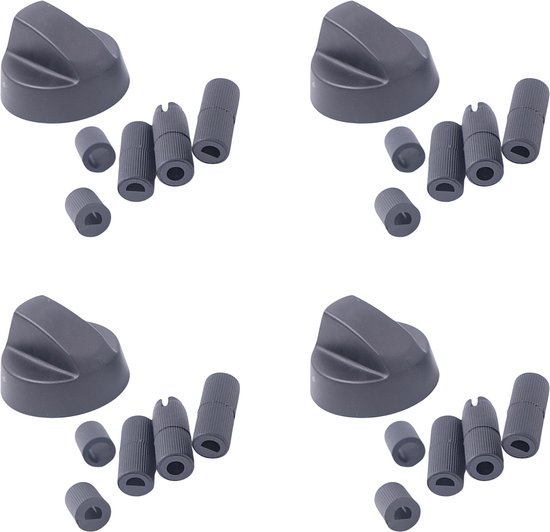 Boutons JustValue pour four, cuisinière et plaque de cuisson - Lot de 4 - Bouton rotatif pour cuisinière à gaz - Universel - Axes de 5 tailles - Zwart