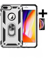 Apple iPhone 7/8 Plus Robuste Magnétique Anti Choc Anneau Coque Arrière - Antichoc - TPU avec Support Argent + Protecteur d'écran gratuit
