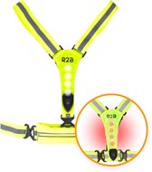 R2B Hardloopvest met Verlichting en Opbergvak - Inclusief USB-C kabel - USB-C kabel - Hardloop Verlichting aan Voor- en Achterkant - Reflecterend Running Vest / Running belt - Hardloophesje - Neongeel