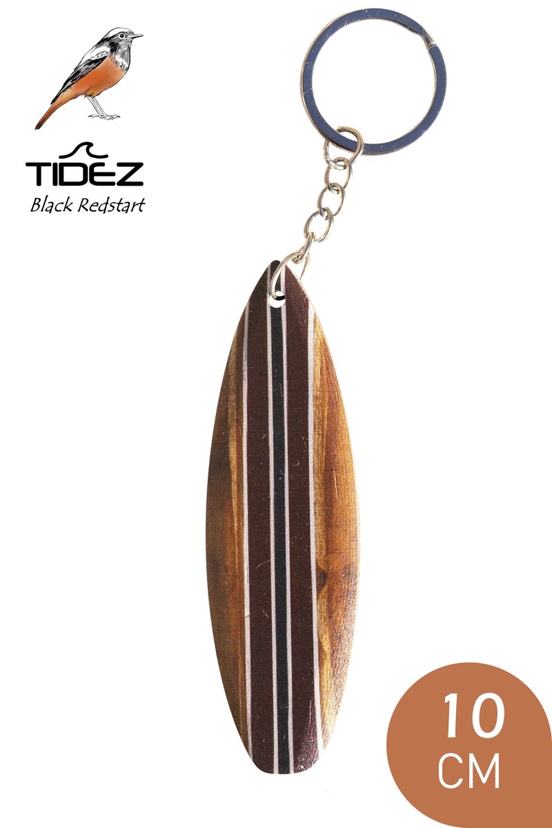 Tidez Surfplank Sleutelhanger - Houten Surfplank Sleutelhanger - Surfboard Sleutelhanger - Black Redstart 10cm