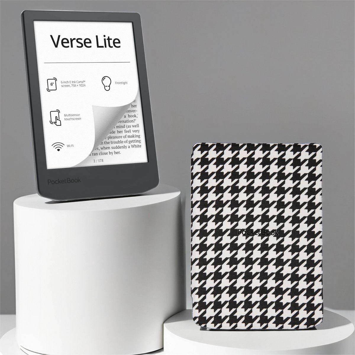 PocketBook Verse Lite + Zwart/wit geruit PocketBook hoesje