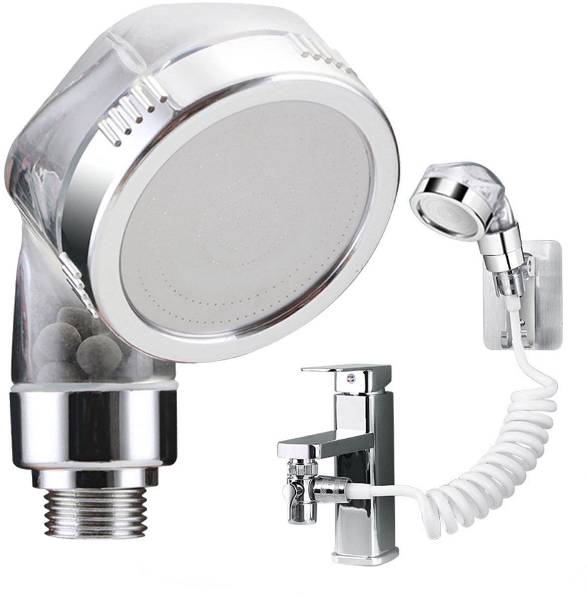 IBBO® - Universele badkamerkraan - Handdouche voor wastafel - Kraan met slang en douchekop - Multifunctionele wastafelkraan - Chroom douchekraan - Haarwasdouche wastafel - Flexibele handdouche badkamer