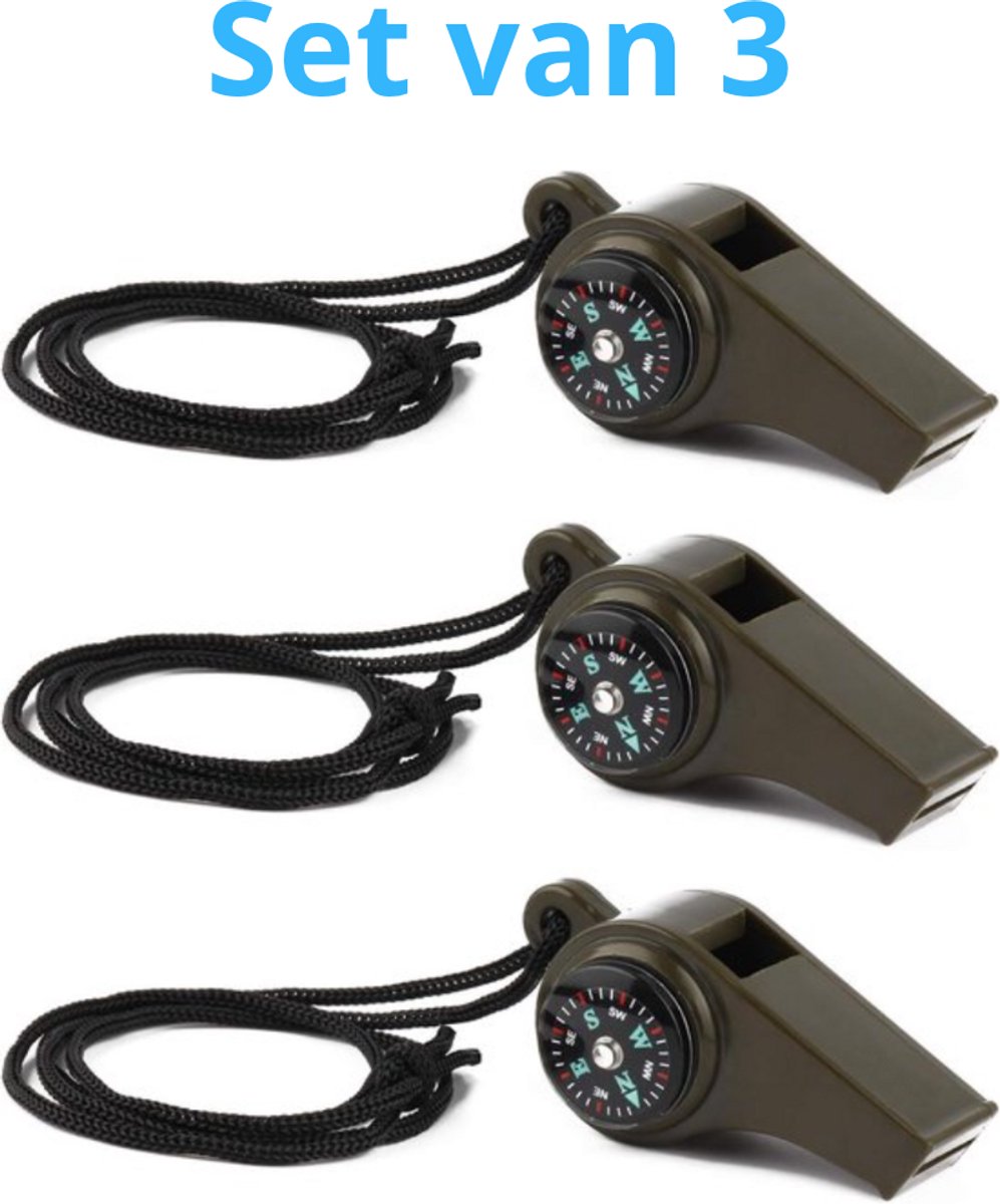 3 in 1 Noodoverlevingsfluitje - Set van 3 stuks Noodfluit Met Kompas & Thermometer - Outdoor Survival - Lichtgewicht, compact en veelzijdig