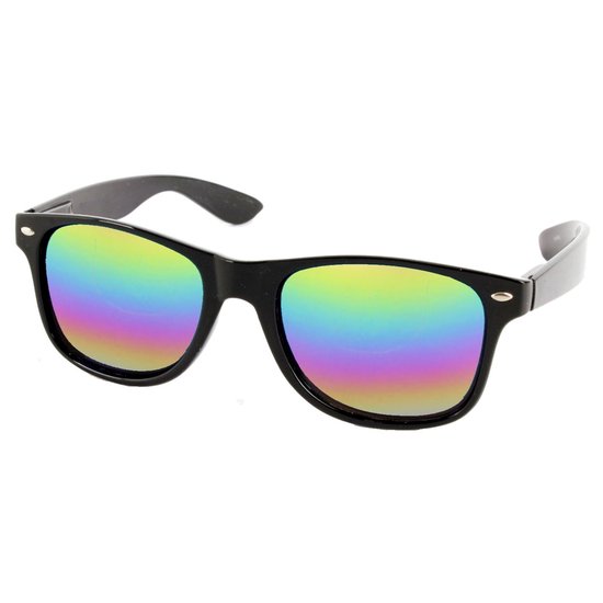 Festival Zonnebril - Mat Zwart Frame - Regenboog Spiegelglazen