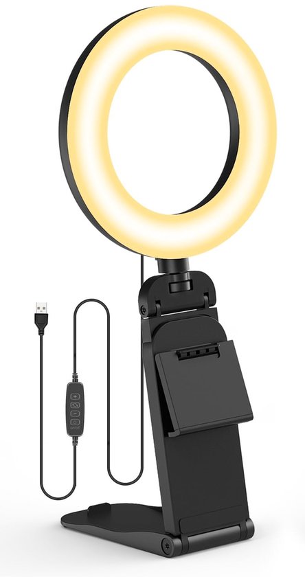 merdoo ringlamp laptop - ringlamp telefoon met klem - RingLight - telefoonhouder ring lamp - USB