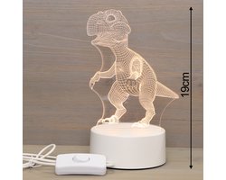 LED Nachtlamp Dino – 3D Plexiglas Sfeerlamp voor Kinderkamer – Met USB Kabel & Lader – Ø10cm – Stoer Dinosaurus Design