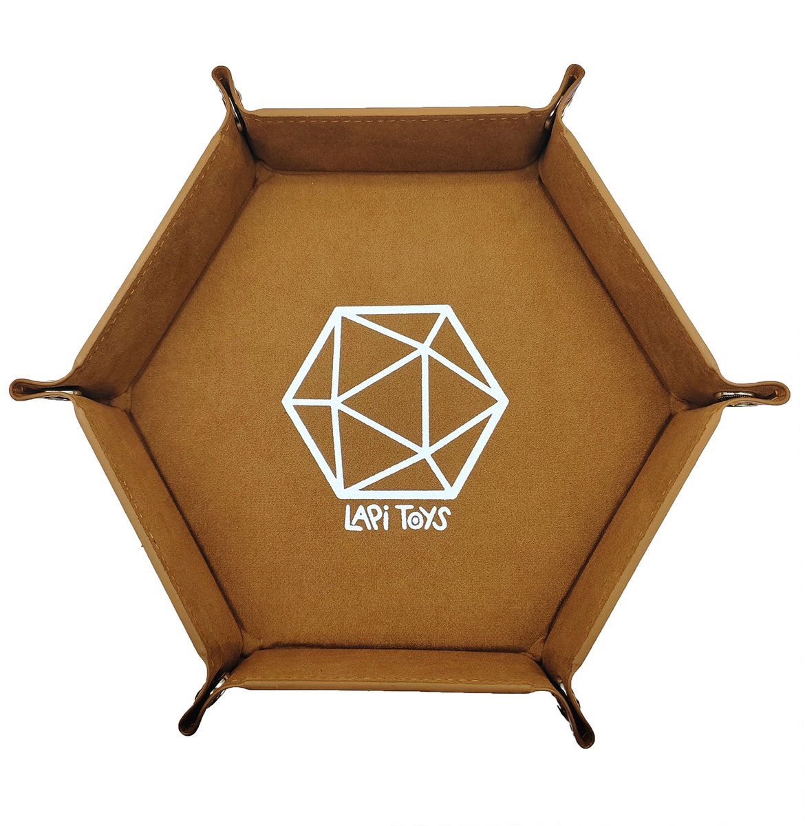 Lapi Toys - Dice Tray - Dobbelsteenbak - Dice Tray Dungeons and Dragons - DnD Dice Tray - Dobbelbak - Dobbelpiste - Pitjesbak - Opvouwbaar - Imitatieleer - Fluweel - Hexagon - Bruin