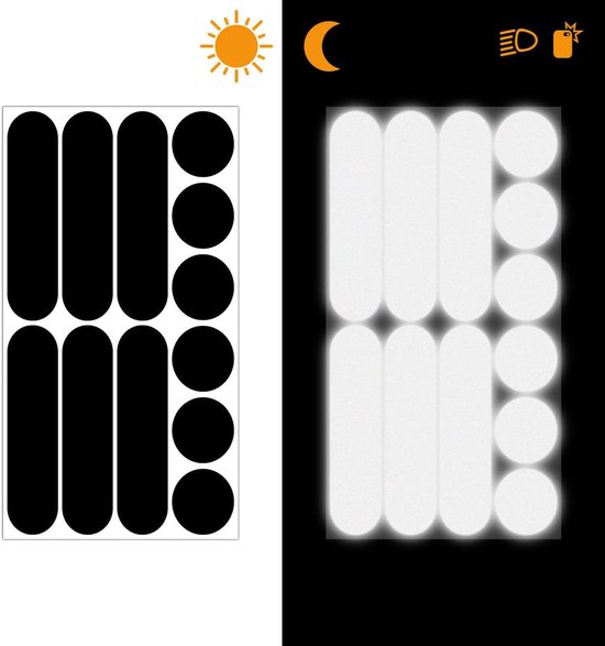 Reflecterende stickers - 2 stuks - Rond + Strip - Reflectie - Fietsreflectoren - Reflecterende Veiligheids stickers - Voor fiets, motor scooter, scooter, alle soorten helmen - Zwart van Merkloos — afbeelding 2