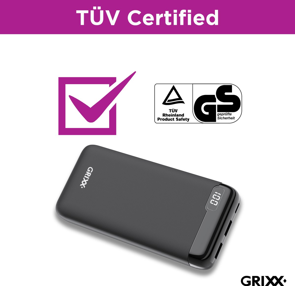 Grixx Powerbank 20000 mAh Power met USB-A & USB-C - afbeelding 2