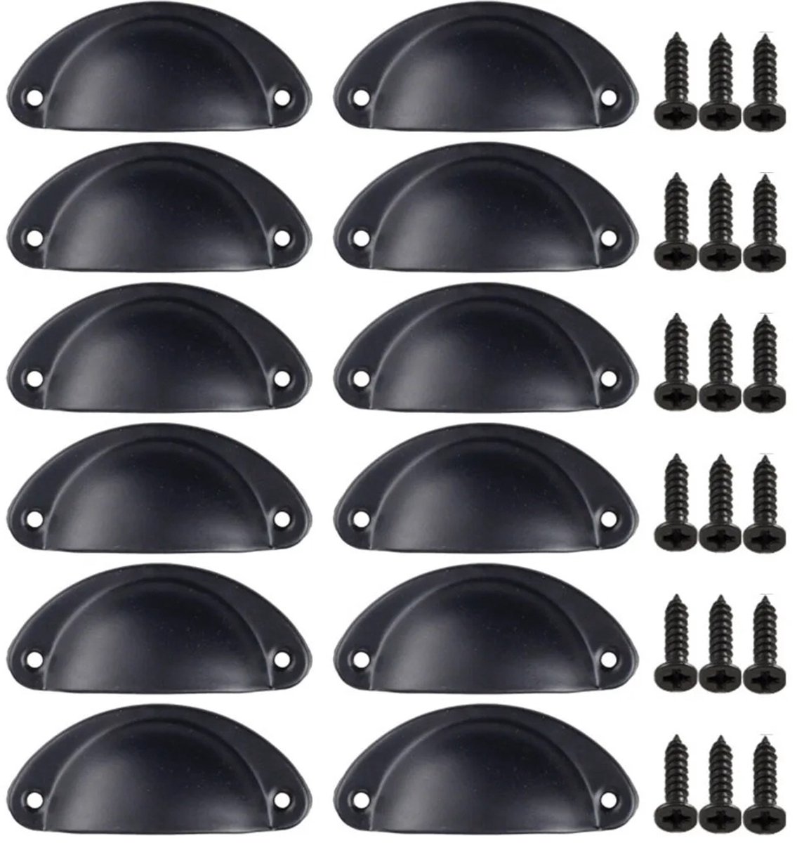 WiseGoods Premium Handgreep Set 12 Stuks Voor Keukenkast Meubel - Halfrond Retro Handvat - Handvatten Meubels - DIY - Zwart