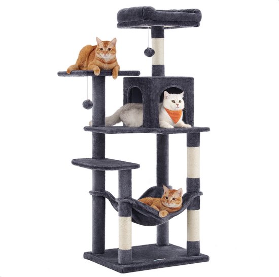 Acaza Krabpaal - Krabpaal voor Grote Katten - Kattenboom met Hangmat - Kattenpaal - 143 cm - Donkergrijs
