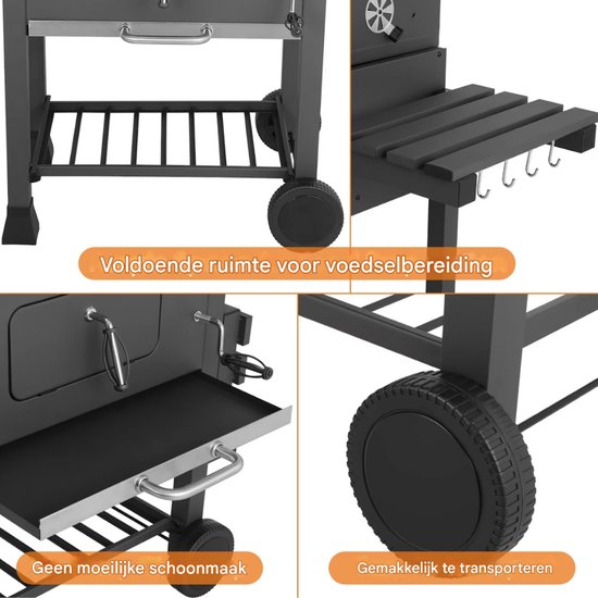 Houtskool barbecue - BBQ - Thuis of camping - Kachel - Voor 5-10 Personen - Op wielen - Outdoor — afbeelding 4