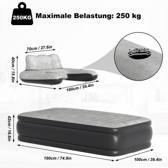 Met pomp, luchtmatras, vlokmateriaal, met rugleuning, comfortabel, draagbaar, zelfopblazend, ideaal voor logeerbed en campingbed, 190 x 100 x 42 cm, eenpersoonsbed van Intex — afbeelding 5