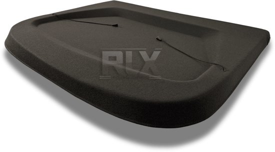 Tablette arrière noire avec deux cordons de traction, vue en perspective.