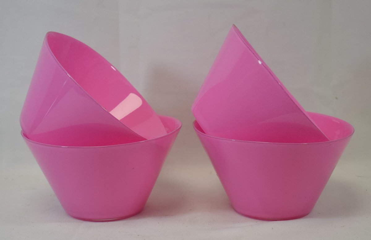 ZoeZo Design - 4 stuks - decoratie - schaal - roze - glas - serveerschaal - decoratieschaal - bloemenschaal - serviesschaal - H 9 x Ø 16 cm