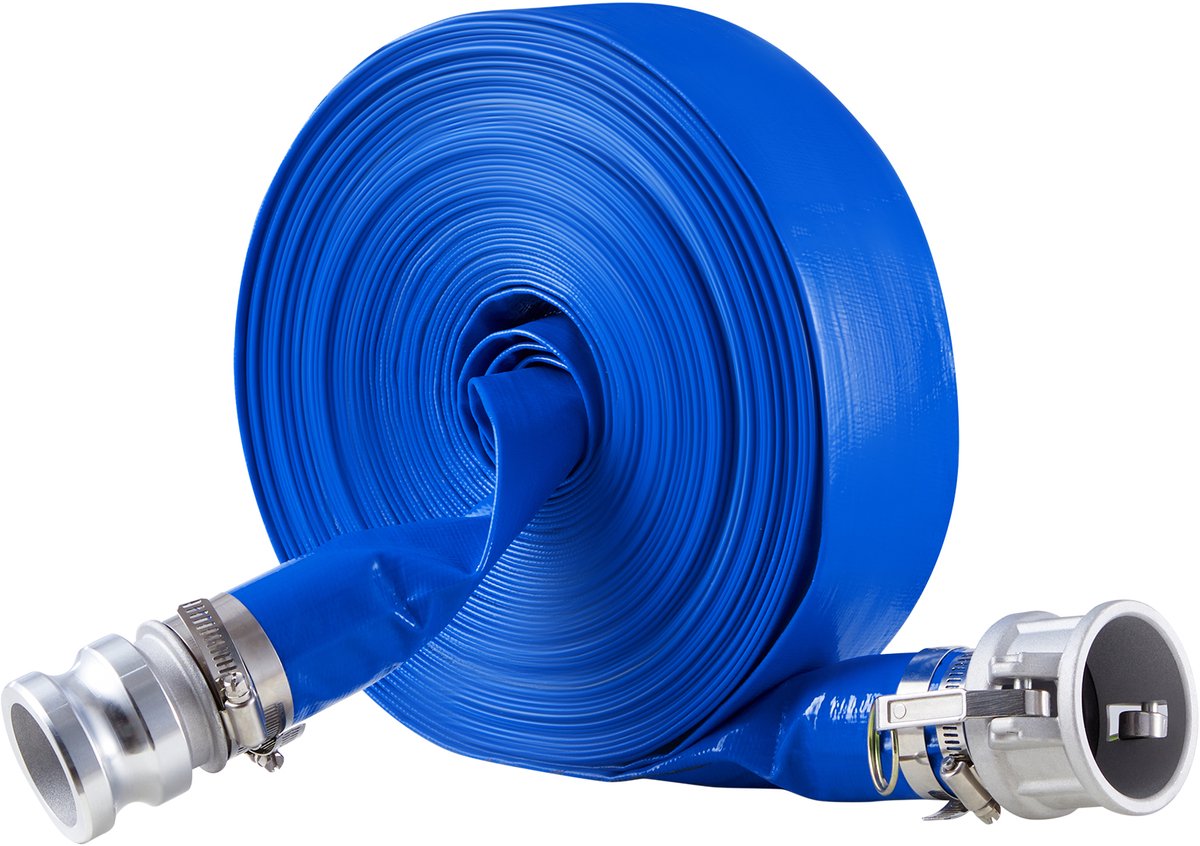 Terugspoelslang, 50,80 Mmx 30,48 M, Blauw Pvc met Klemmen, Camlock, Aluminium Fittingen, Geschikt voor Diverse Pompen, voor Afvalwaterbehandeling en Landbouw
