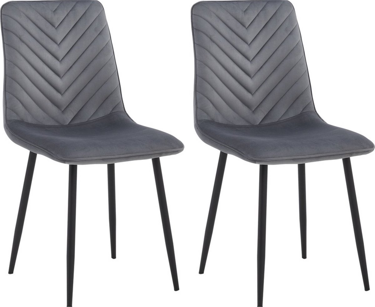 Colenis Senny Eetkamerstoel - Set Van 2 - Grijs - Fluweel - Velvet - Industrieel - Eetkamerstoelen